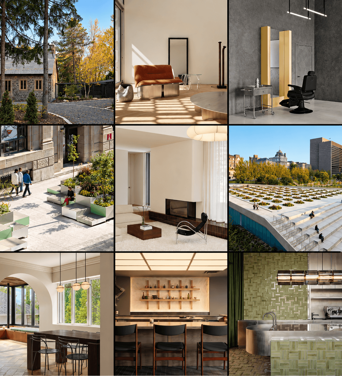 Collage de neuf projets d’architecture et de design québécois
