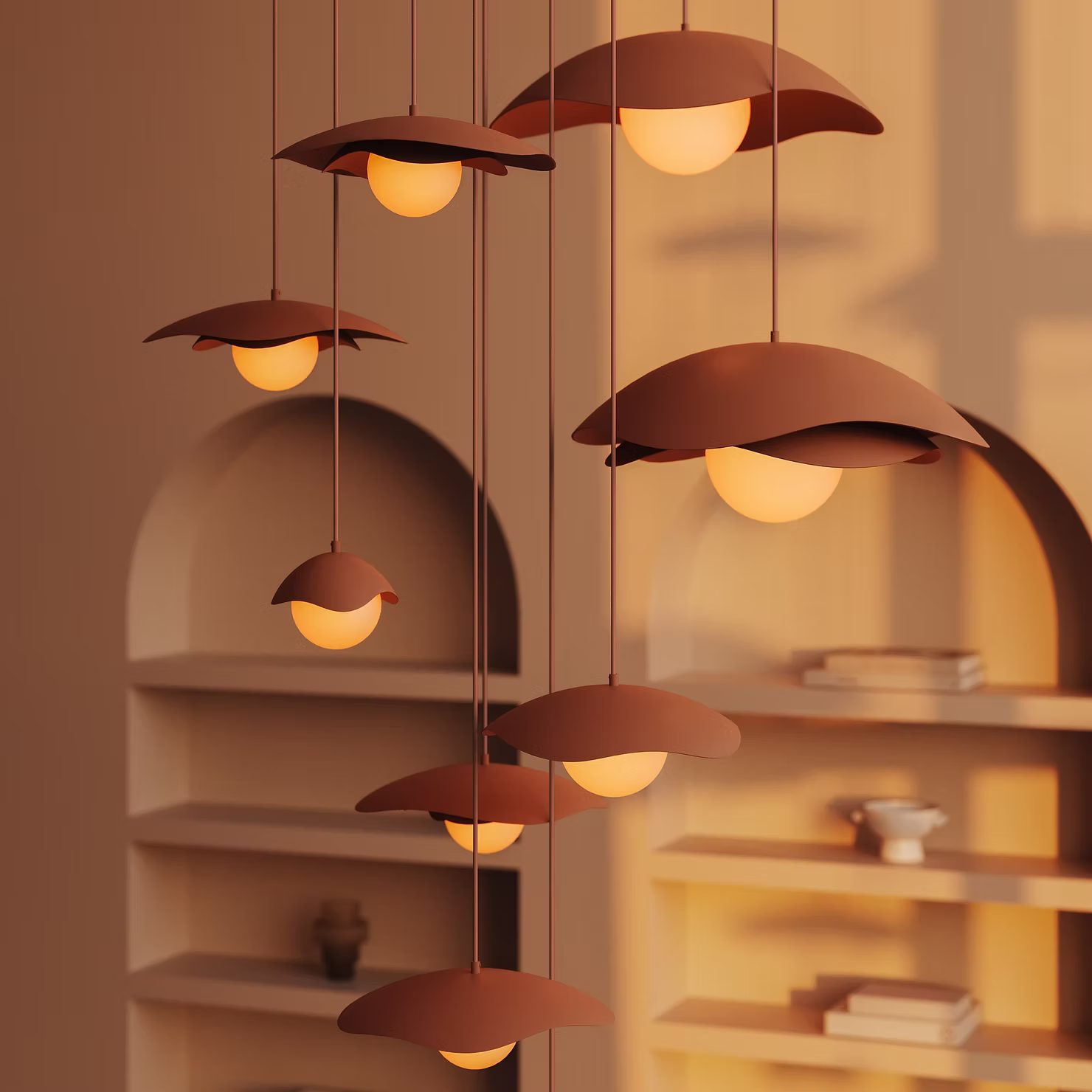 Luminaire de la collection Pivoine de Luminaire Authentik diffusant une lumière douce et enveloppante.