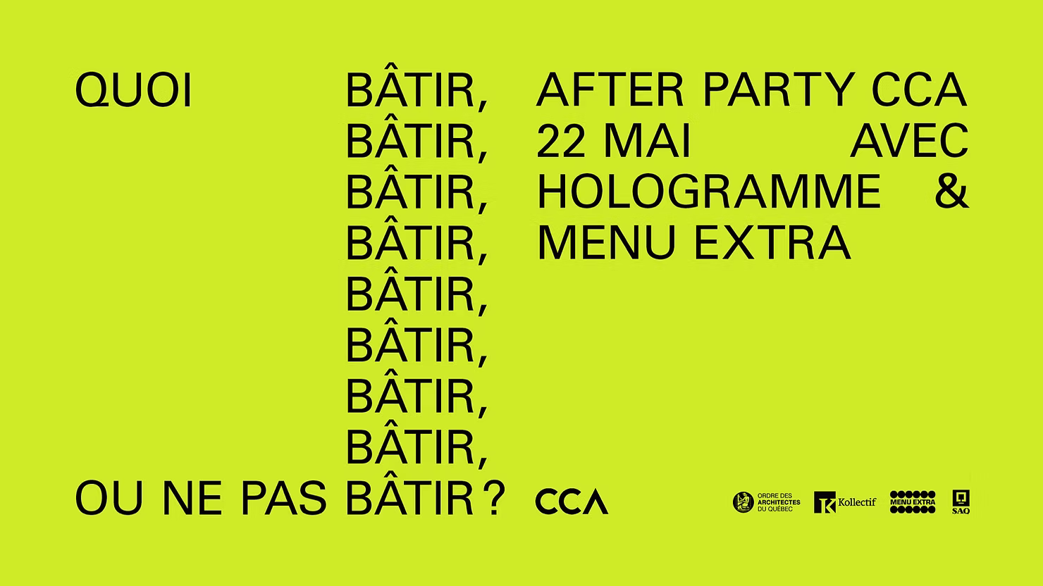 Ambiance festive lors de l’After party du Centre Canadien d’Architecture à Montréal, avec piste de danse et éclairage nocturne.