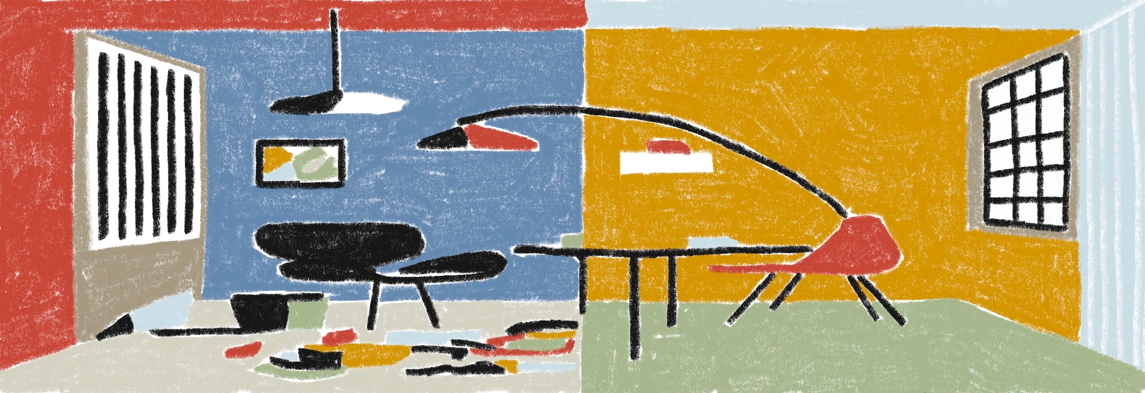 Illustration d’un intérieur épuré et coloré évoquant un espace de vie désencombré et apaisant.